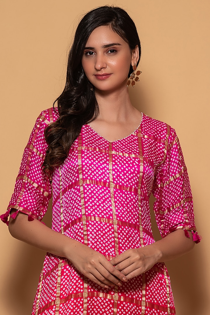 Rani Red Hand Embroidered Garchola Tunic Set by Pink City By Sarika at Pernia's Pop Up Shop