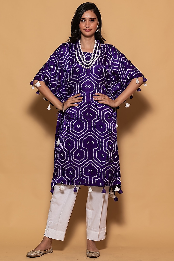 Purple Hand Embroidered Kaftan Set by Pink City By Sarika