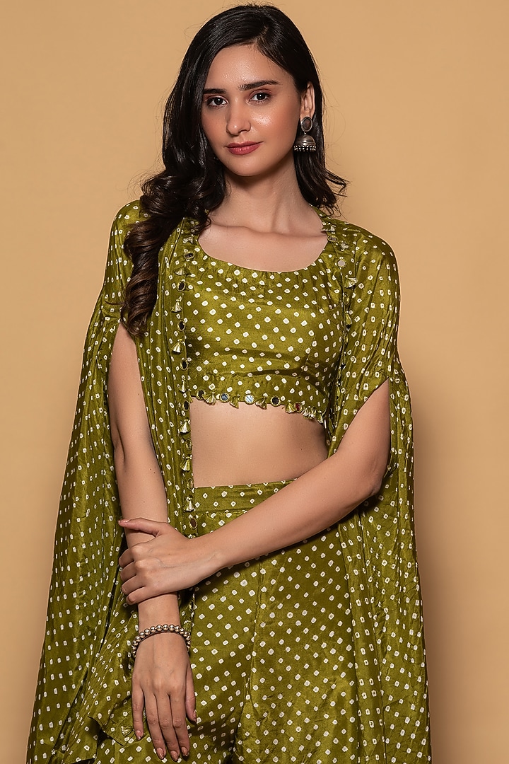 Mehendi Green Hand Embroidered Cape Set by Pink City By Sarika at Pernia's Pop Up Shop