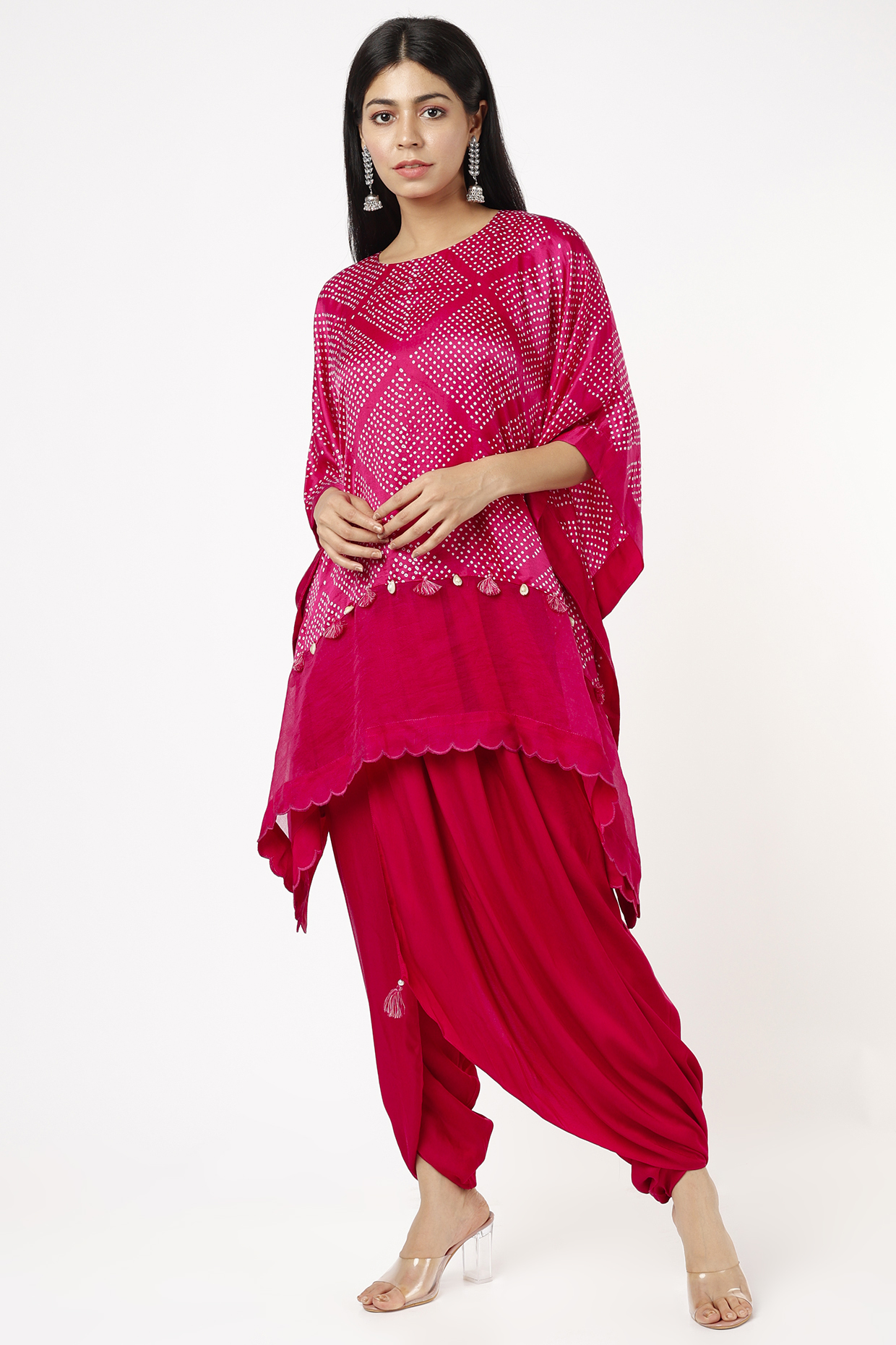 Fuchsia Modal Satin Dhoti Set by Pink City By Sarika at Pernia's Pop Up Shop