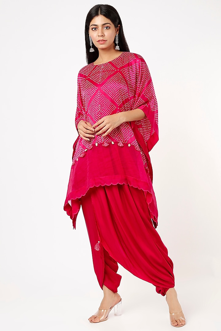 Fuchsia Modal Satin Dhoti Set by Pink City By Sarika at Pernia's Pop Up Shop