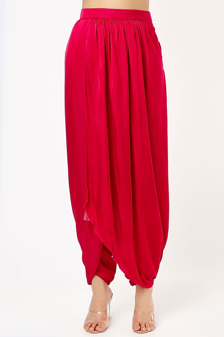 Fuchsia Modal Satin Dhoti Set by Pink City By Sarika at Pernia's Pop Up Shop