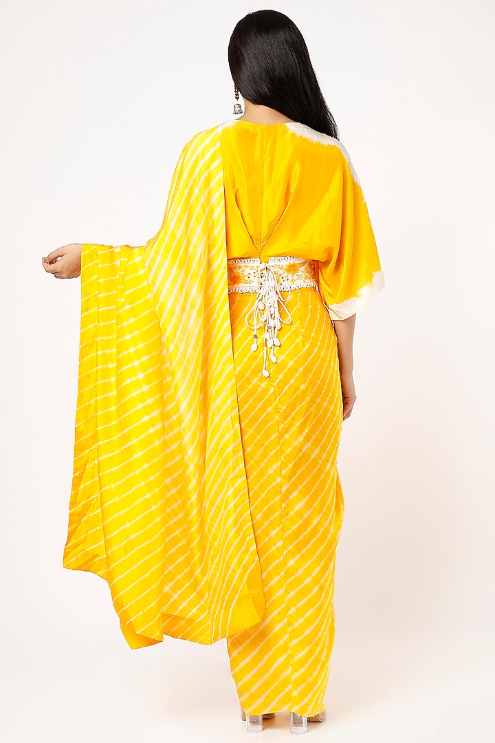 Yellow Leheriya Concept Wedding Saree Set by Pink City By Sarika at Pernia's Pop Up Shop
