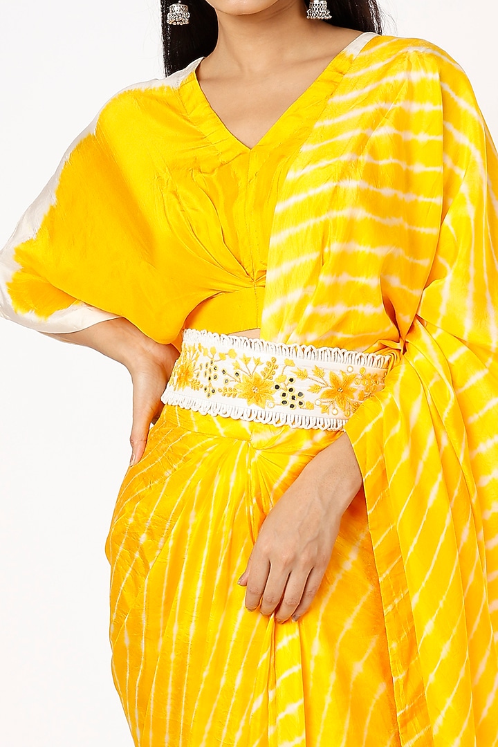 Yellow Leheriya Concept Wedding Saree Set by Pink City By Sarika at Pernia's Pop Up Shop