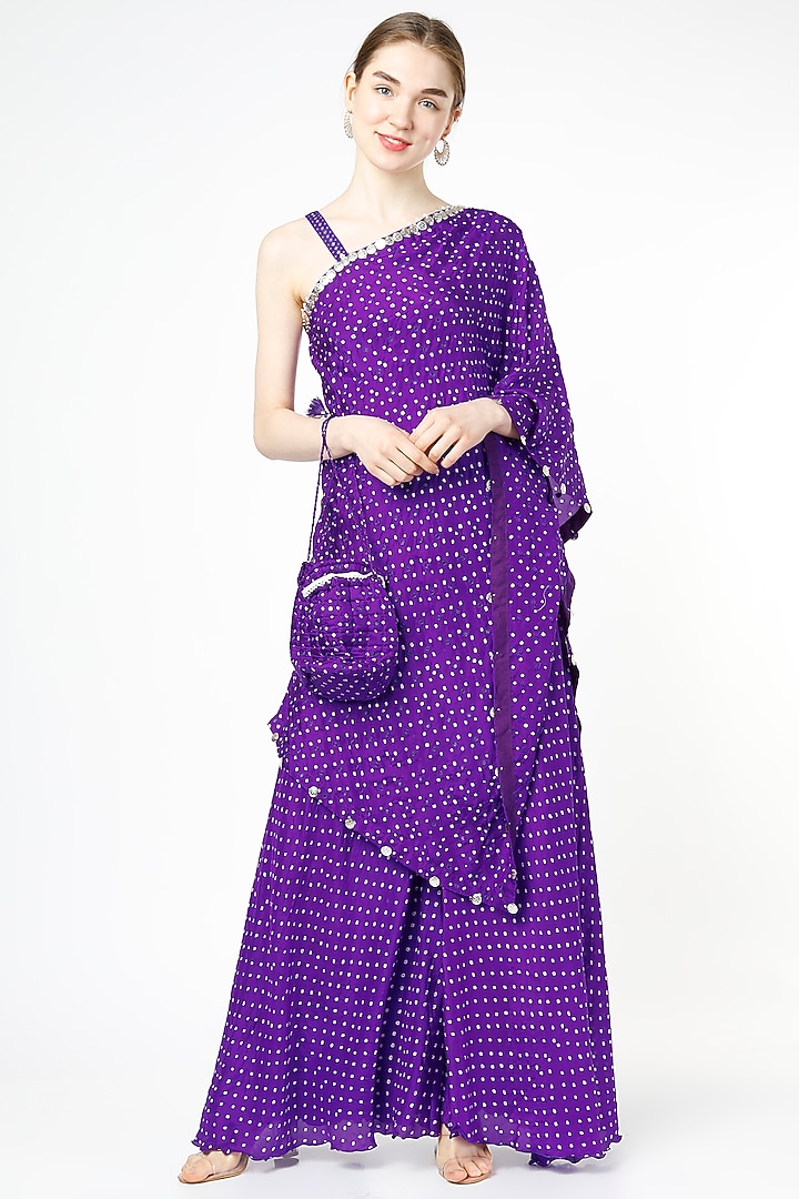 Purple Silk Wedding Sharara Set With Potli Bag by Pink City By Sarika at Pernia's Pop Up Shop