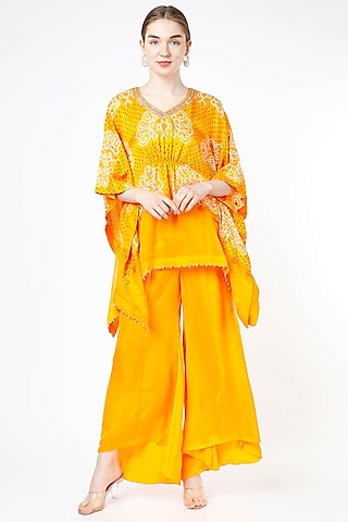 Yellow Gajji Silk Kaftan Set by Pink City By Sarika