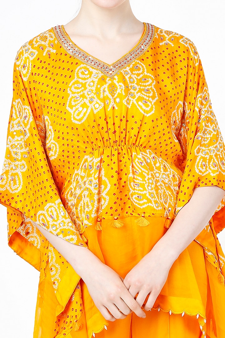 Yellow Gajji Silk Kaftan Set by Pink City By Sarika at Pernia's Pop Up Shop