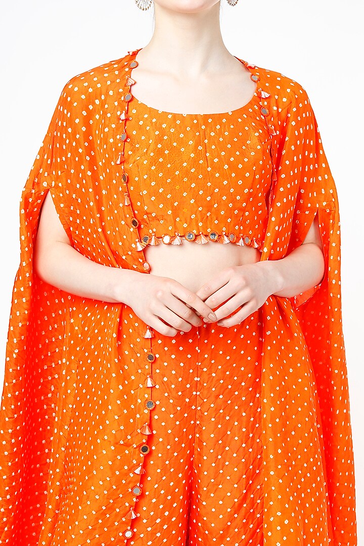 Orange Silk Cape Set by Pink City By Sarika at Pernia's Pop Up Shop