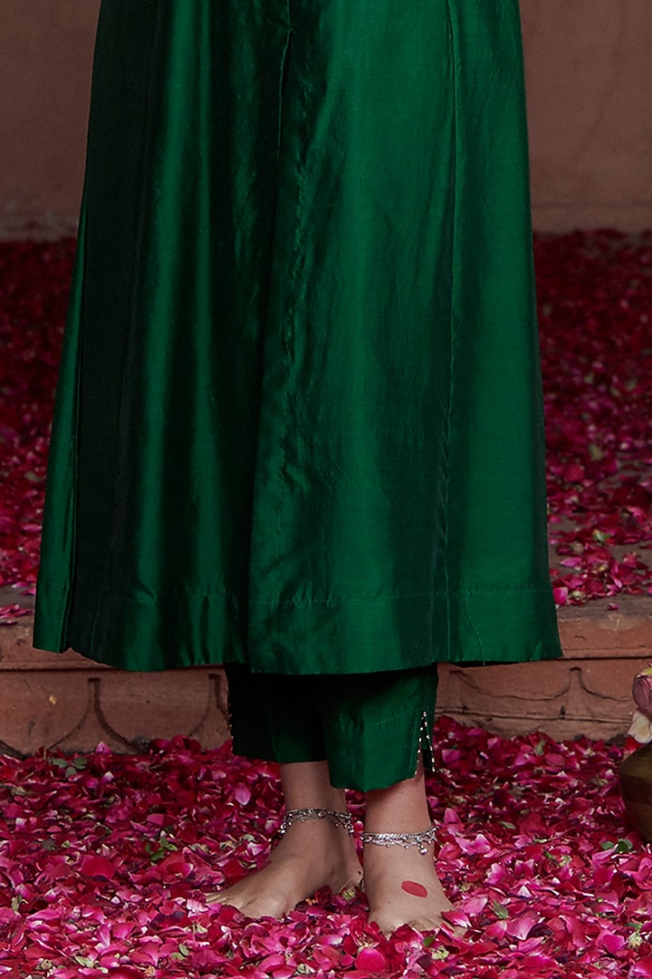 Emerald Green Silk Chanderi & Organza Embroidered Wedding Anarkali Set by Pink City By Sarika at Pernia's Pop Up Shop