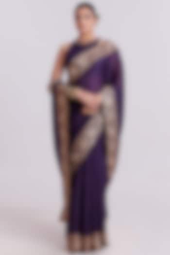Purple Organza Zari Border Wedding Saree Set by Pink City By Sarika at Pernia's Pop Up Shop