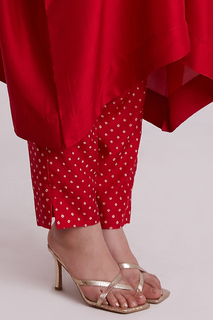 Red Silk Bead Embroidered Kaftan Set by Pink City By Sarika at Pernia's Pop Up Shop