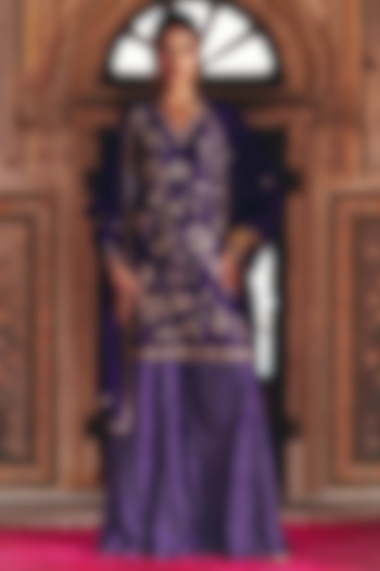 Purple Silk Bandhani Wedding Sharara Set by Pink City By Sarika at Pernia's Pop Up Shop