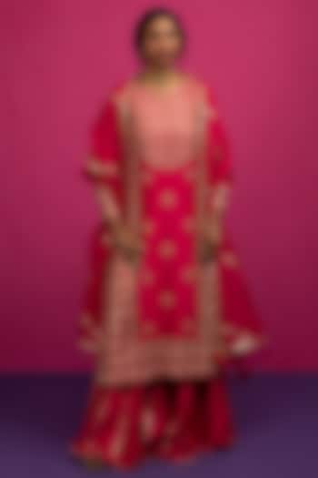 Pink Silk Chanderi Wedding Sharara Set by Pink City By Sarika at Pernia's Pop Up Shop