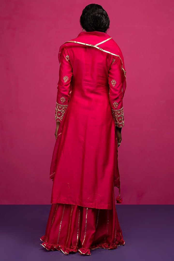 Pink Silk Chanderi Wedding Sharara Set by Pink City By Sarika at Pernia's Pop Up Shop