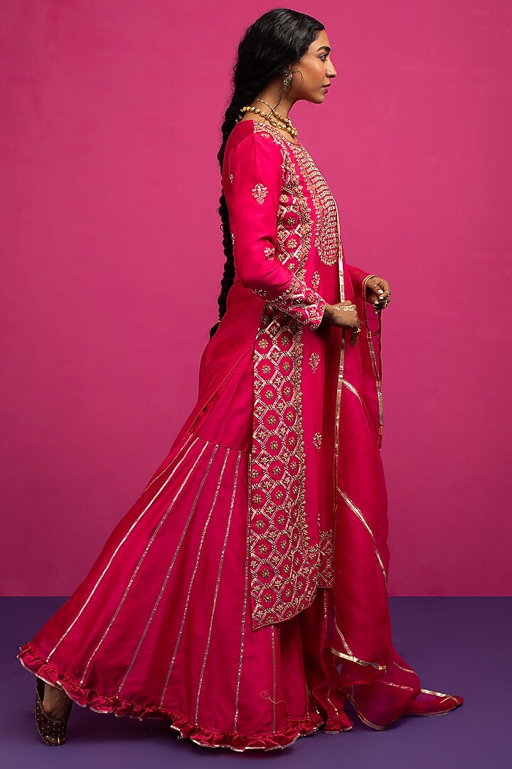 Pink Silk Chanderi Wedding Sharara Set by Pink City By Sarika at Pernia's Pop Up Shop
