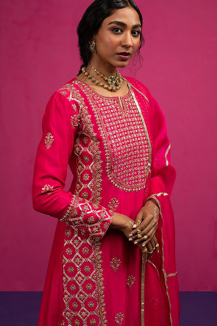 Pink Silk Chanderi Wedding Sharara Set by Pink City By Sarika at Pernia's Pop Up Shop