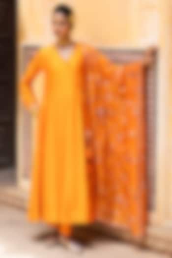 Kesariya Silk Chanderi Angrakha Set by Pink City By Sarika at Pernia's Pop Up Shop