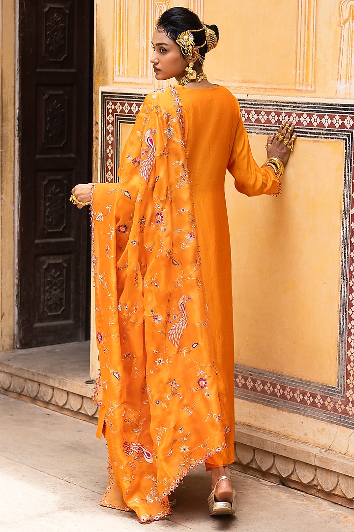 Kesariya Silk Chanderi Angrakha Set by Pink City By Sarika at Pernia's Pop Up Shop