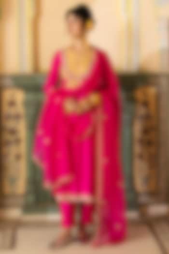 Rani Pink Silk Chanderi Kurta Set by Pink City By Sarika at Pernia's Pop Up Shop