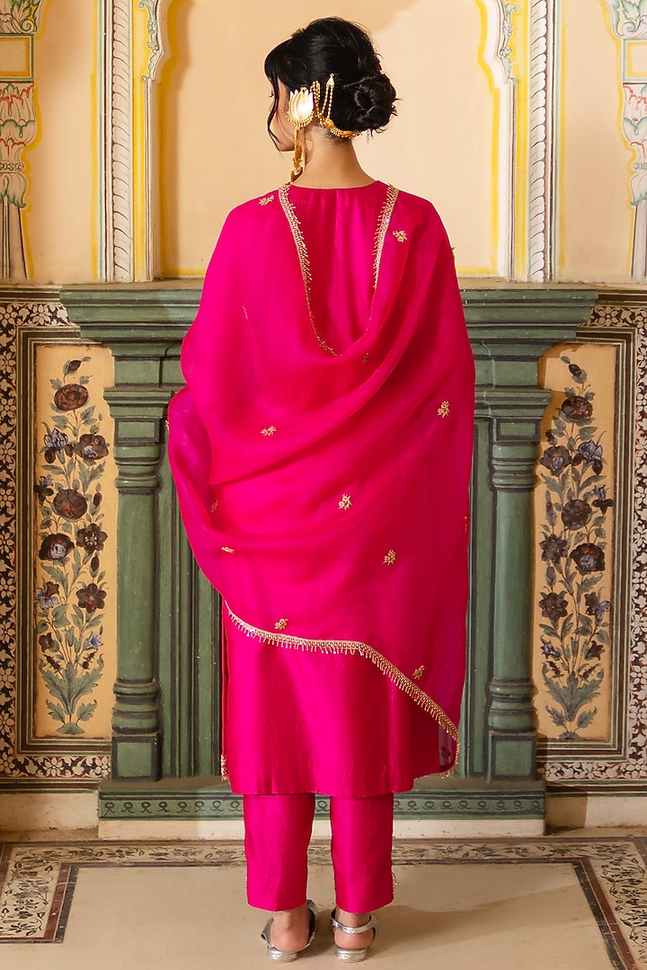 Rani Pink Silk Chanderi Kurta Set by Pink City By Sarika at Pernia's Pop Up Shop