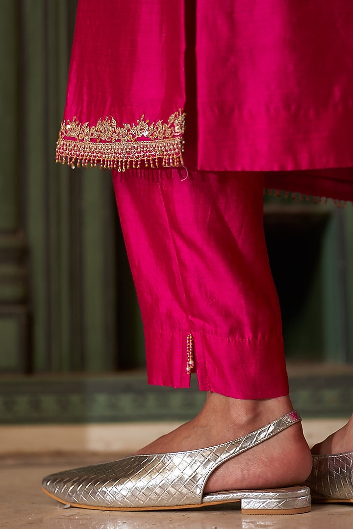Rani Pink Silk Chanderi Kurta Set by Pink City By Sarika at Pernia's Pop Up Shop