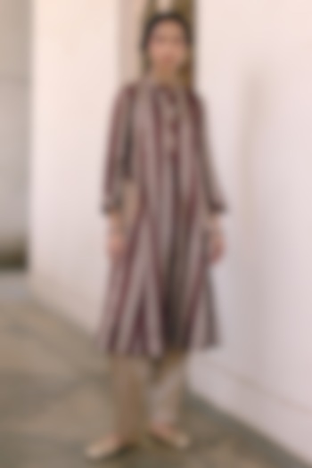 Silver Brown Tissue Paisley Embroidered & Printed Kurta Set by Pink City By Sarika at Pernia's Pop Up Shop