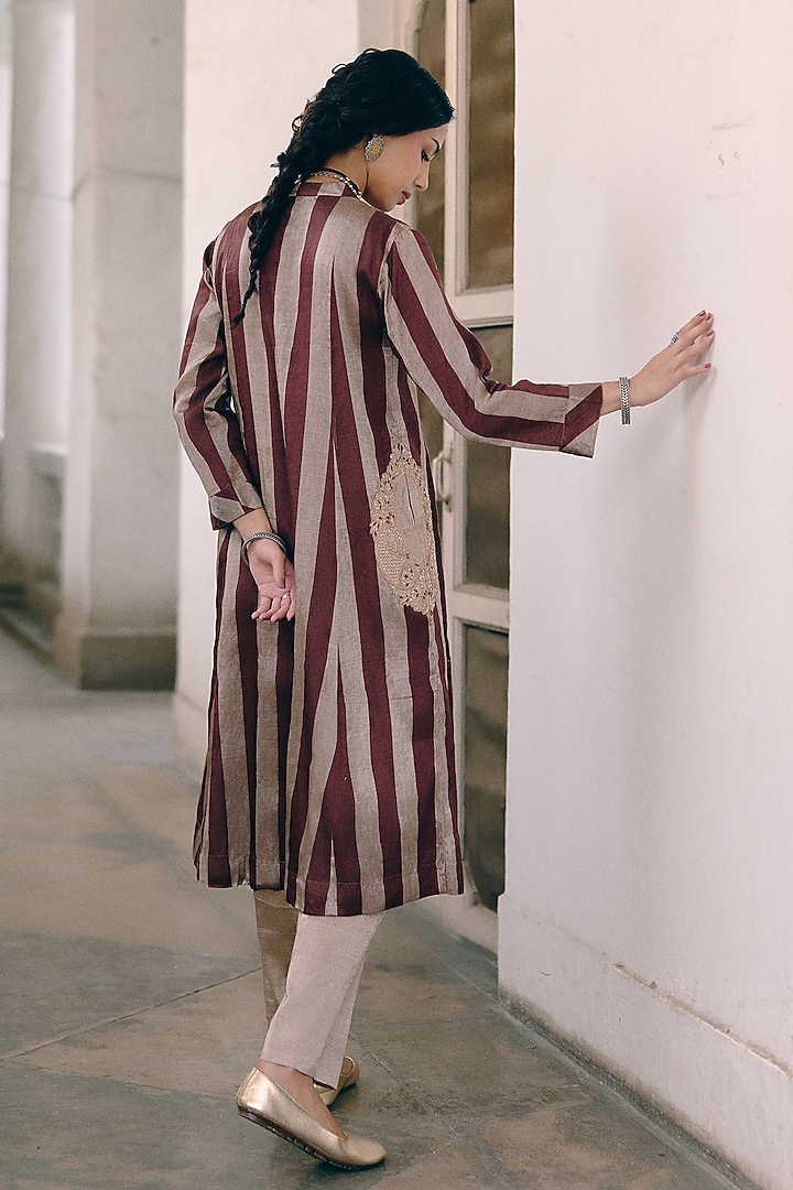 Silver Brown Tissue Paisley Embroidered & Printed Kurta Set by Pink City By Sarika at Pernia's Pop Up Shop