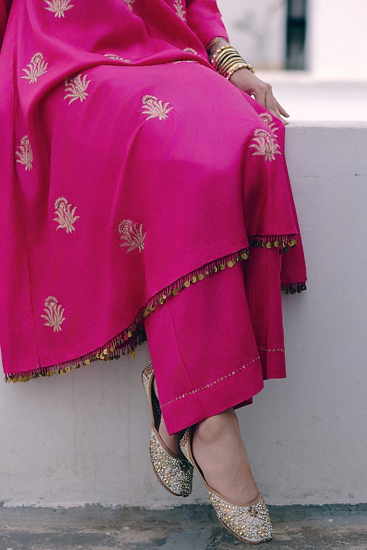 Rani Pink Silk Gherdaar Kurta Set by Pink City By Sarika at Pernia's Pop Up Shop