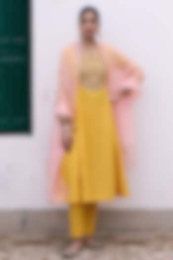 Yellow Silk Chanderi Resham & Dori Embroidered Wedding Anarkali Set by Pink City By Sarika at Pernia's Pop Up Shop