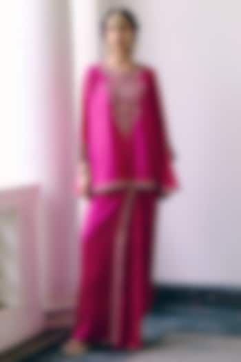 Rani pink Silk Embroidered Kurta Set by Pink City By Sarika at Pernia's Pop Up Shop