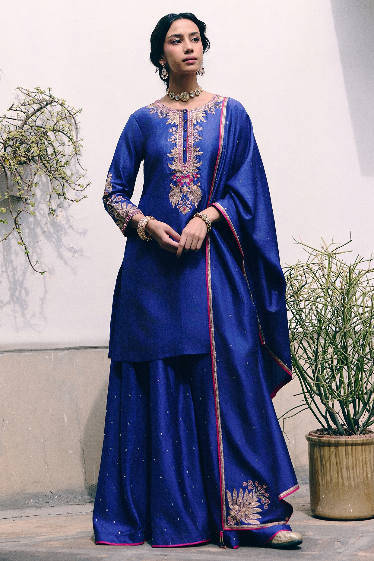 Pink City By Sarika Royal Blue Silk Sharara Set