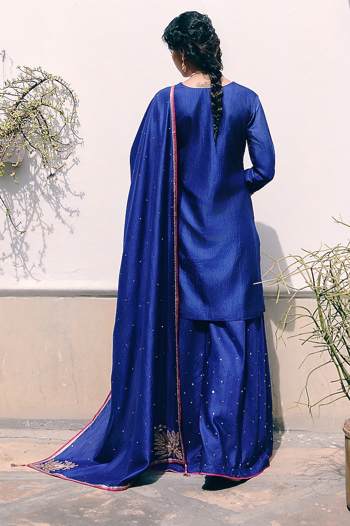 Royal Blue Silk Wedding Sharara Set by Pink City By Sarika at Pernia's Pop Up Shop
