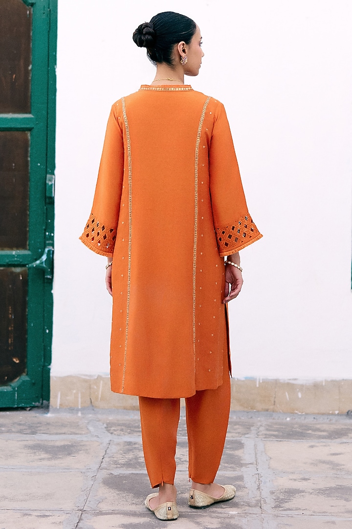 Orange Silk Embroidered Choga Kurta Set by Pink City By Sarika at Pernia's Pop Up Shop