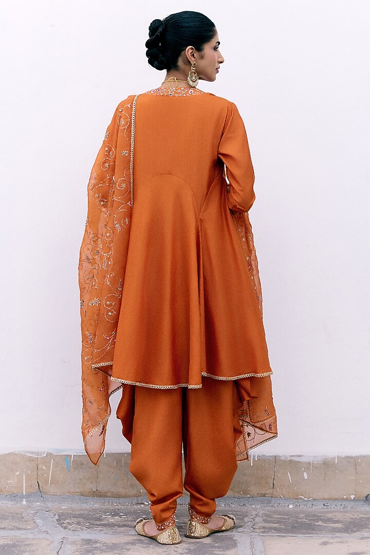 Orange Silk Embroidered Kurta Set by Pink City By Sarika at Pernia's Pop Up Shop