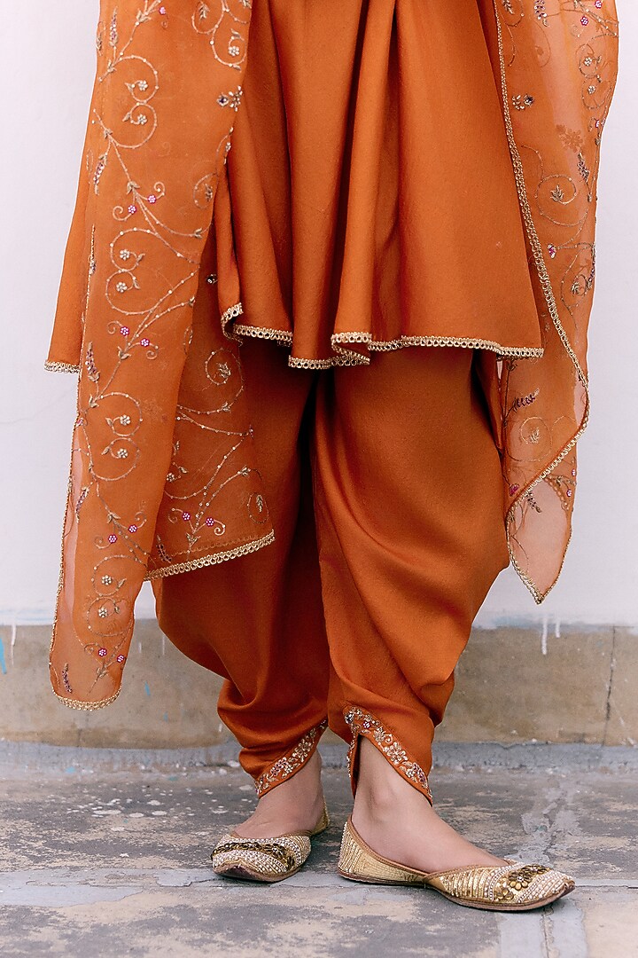 Orange Silk Embroidered Kurta Set by Pink City By Sarika at Pernia's Pop Up Shop