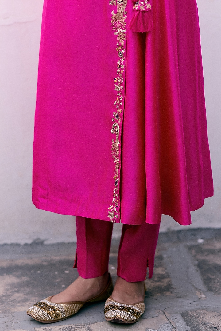 Rani Pink Silk Resham & Sequins Embroidered Wedding Anarkali Set by Pink City By Sarika at Pernia's Pop Up Shop