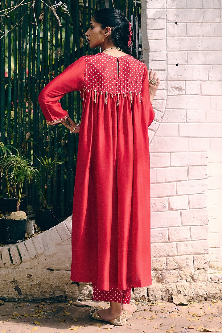 Red Silk Embroidered Kurta Set by Pink City By Sarika at Pernia's Pop Up Shop