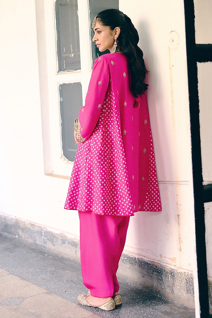 Rani Pink Silk Resham Embroidered Kurta Set by Pink City By Sarika at Pernia's Pop Up Shop