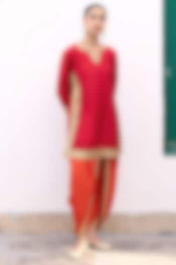 Crimson Silk Zari Embroidered Kurta Set by Pink City By Sarika at Pernia's Pop Up Shop