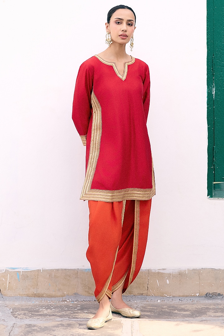Crimson Silk Zari Embroidered Kurta Set by Pink City By Sarika at Pernia's Pop Up Shop