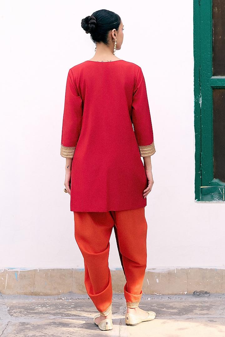 Crimson Silk Zari Embroidered Kurta Set by Pink City By Sarika at Pernia's Pop Up Shop