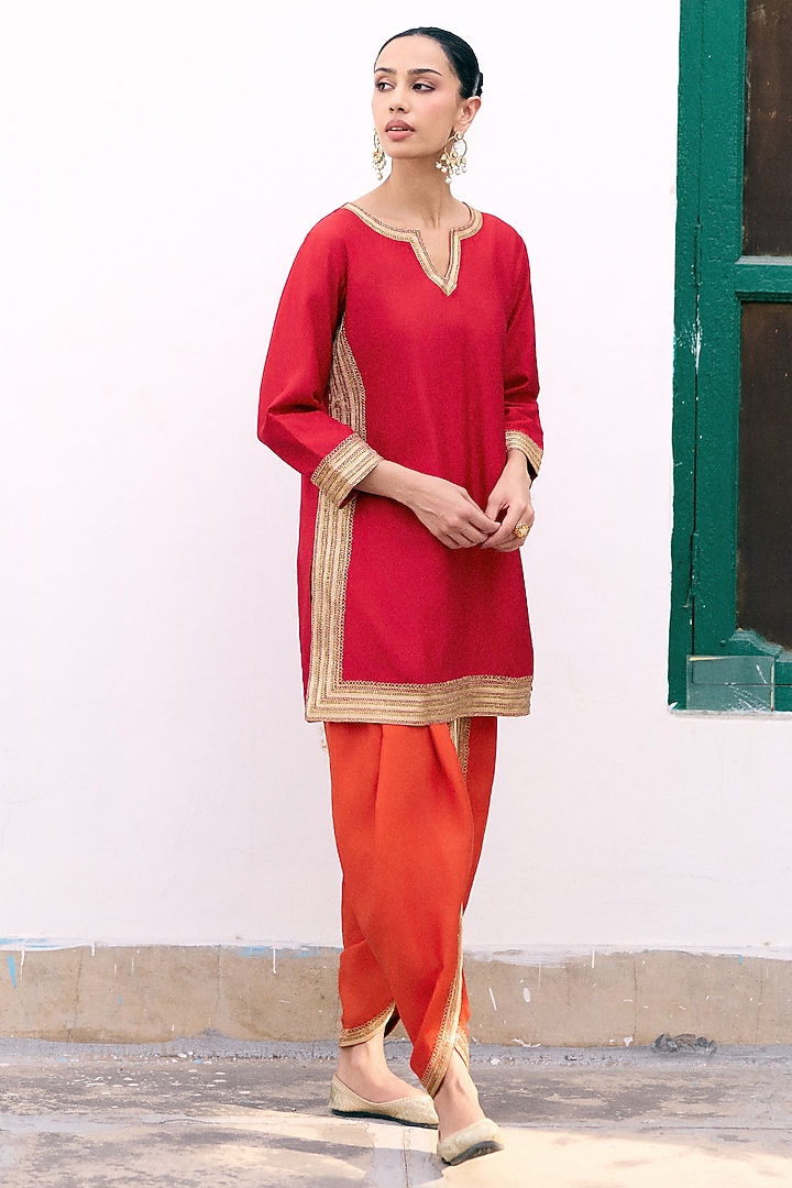Crimson Silk Zari Embroidered Kurta Set by Pink City By Sarika at Pernia's Pop Up Shop