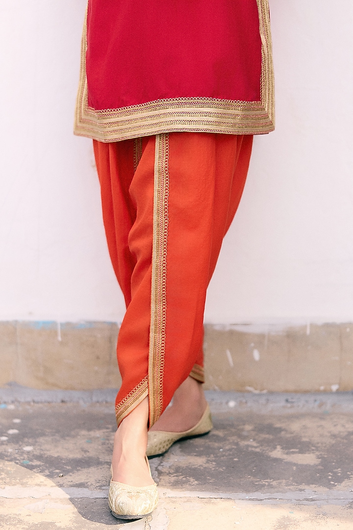 Crimson Silk Zari Embroidered Kurta Set by Pink City By Sarika at Pernia's Pop Up Shop