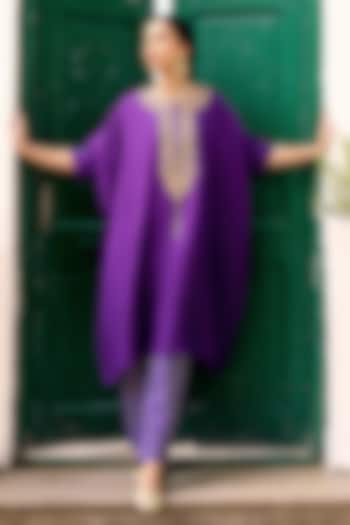 Purple Silk Dori & Sequins Embroidered Kurta Set by Pink City By Sarika at Pernia's Pop Up Shop