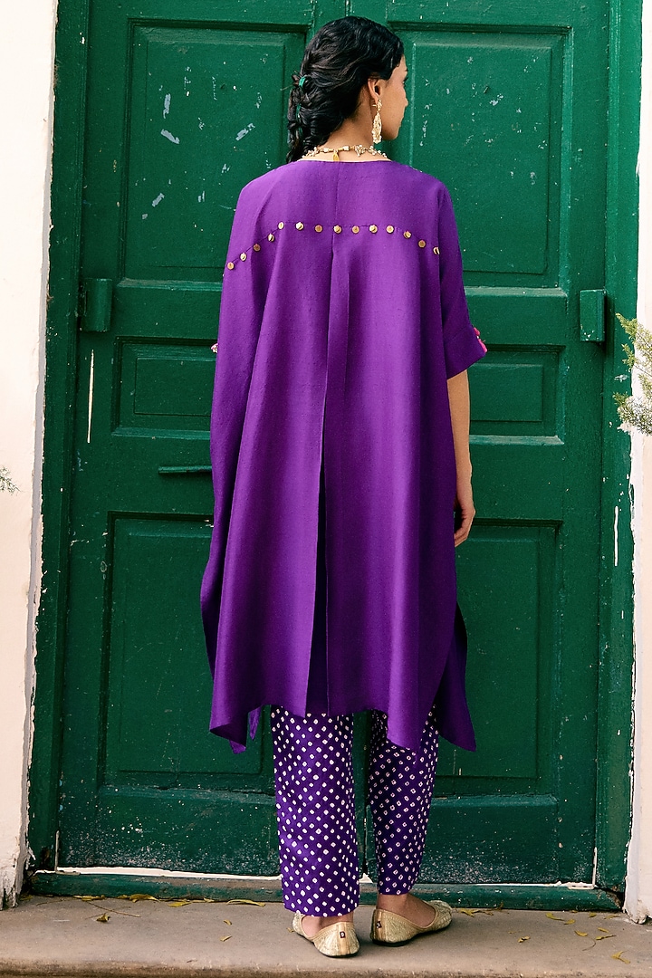 Purple Silk Dori & Sequins Embroidered Kurta Set by Pink City By Sarika at Pernia's Pop Up Shop