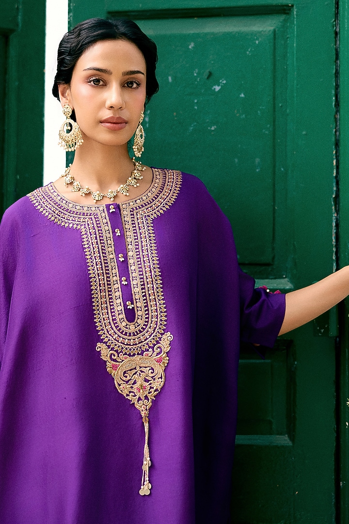 Purple Silk Dori & Sequins Embroidered Kurta Set by Pink City By Sarika at Pernia's Pop Up Shop