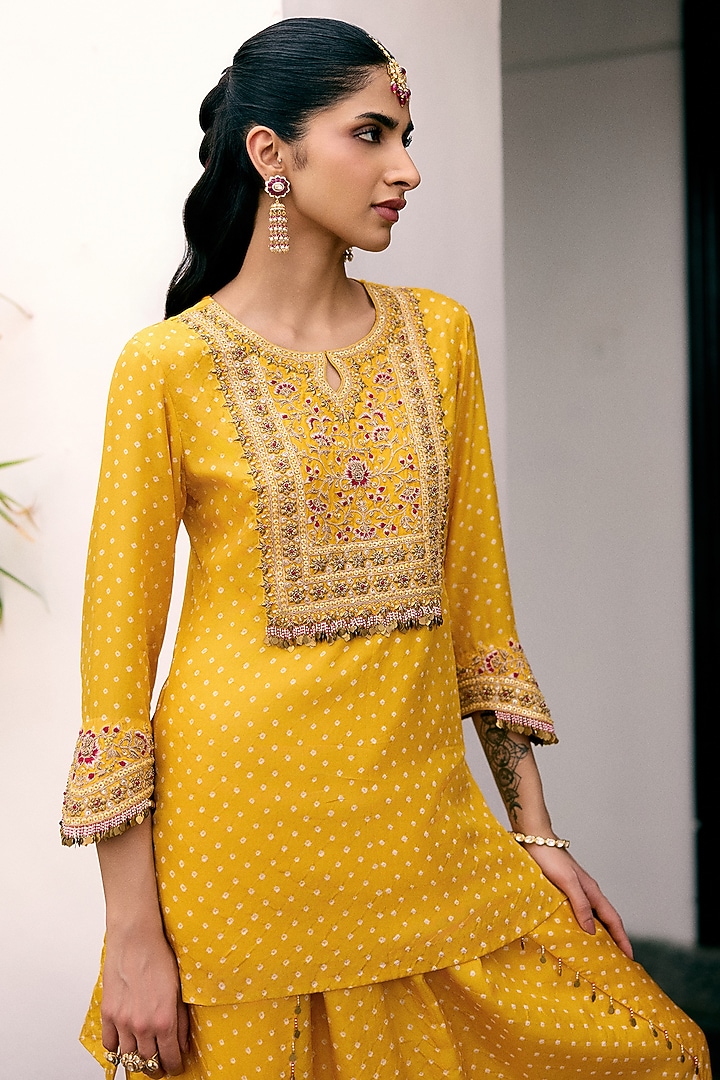 Yellow Silk Resham Embroidered Kurta Set by Pink City By Sarika at Pernia's Pop Up Shop
