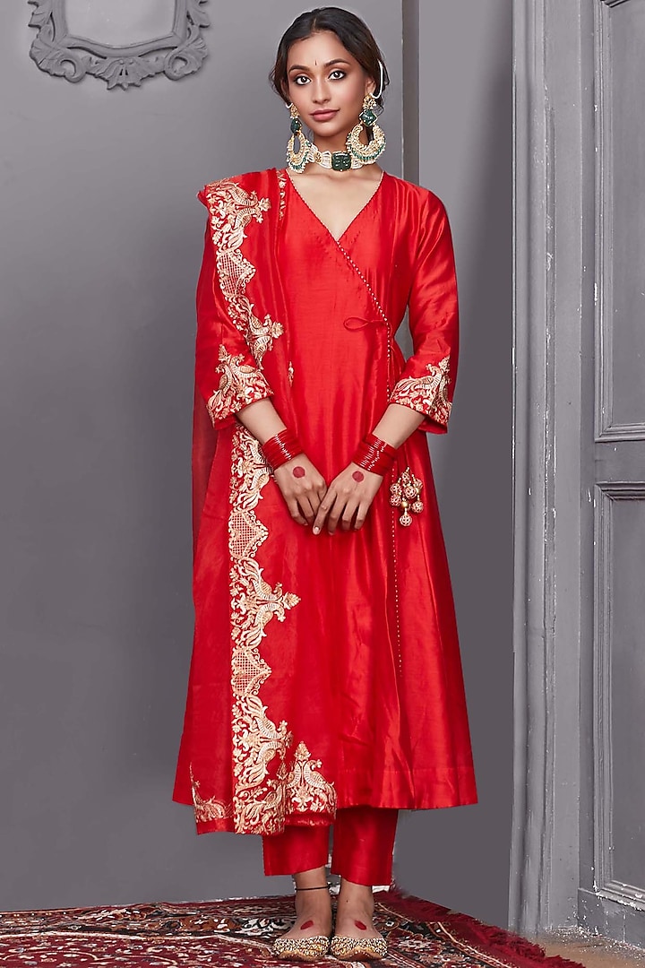 Red Embellished Kurta Set by Pink City By Sarika