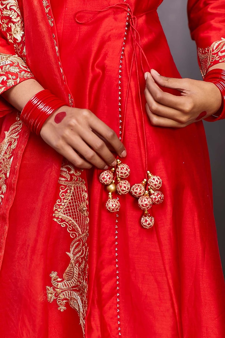 Red Embellished Kurta Set by Pink City By Sarika at Pernia's Pop Up Shop
