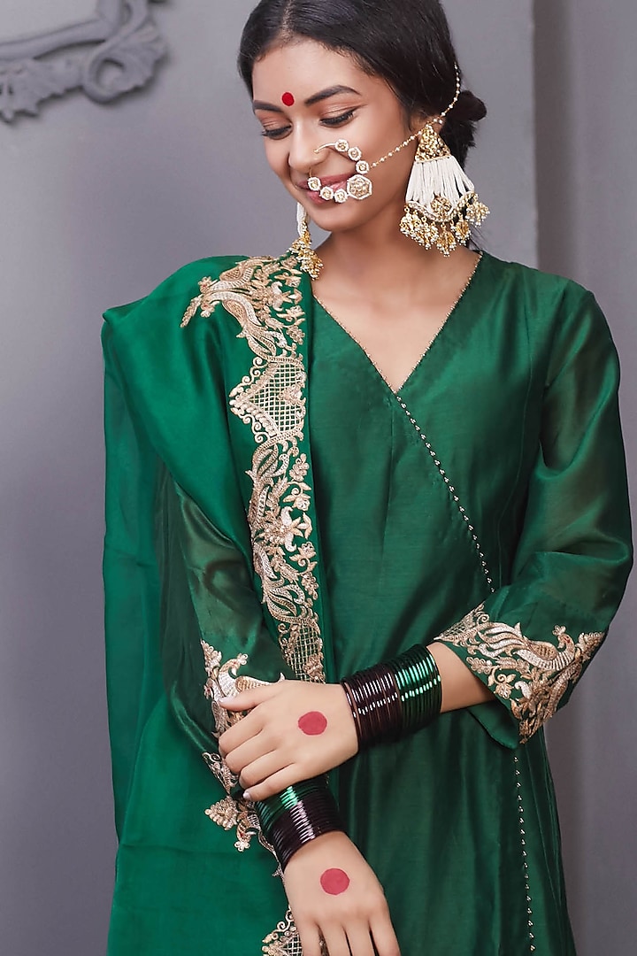 Green Embellished Kurta Set by Pink City By Sarika at Pernia's Pop Up Shop